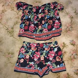 Tropical Off the Shoulder Top with Matching Shorts